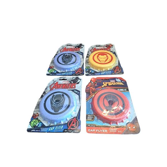 Marvel Avenger Cap Flyer Pool Toy Frisby 2 Black Panther ‎ 1 Spider Man Iron Man - Picture 1 of 2